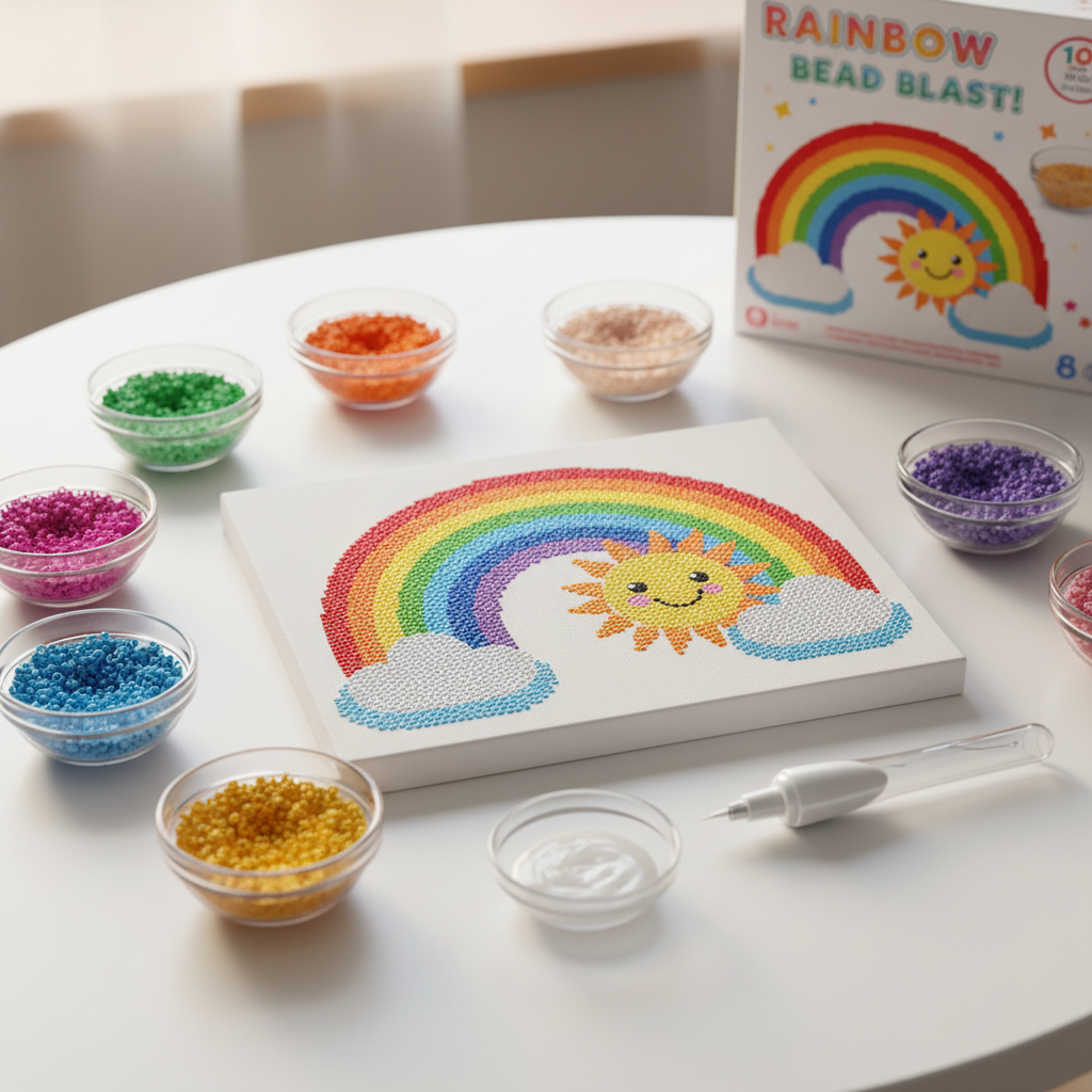 Bead Art Canvas Kit with colorful beads and canvas